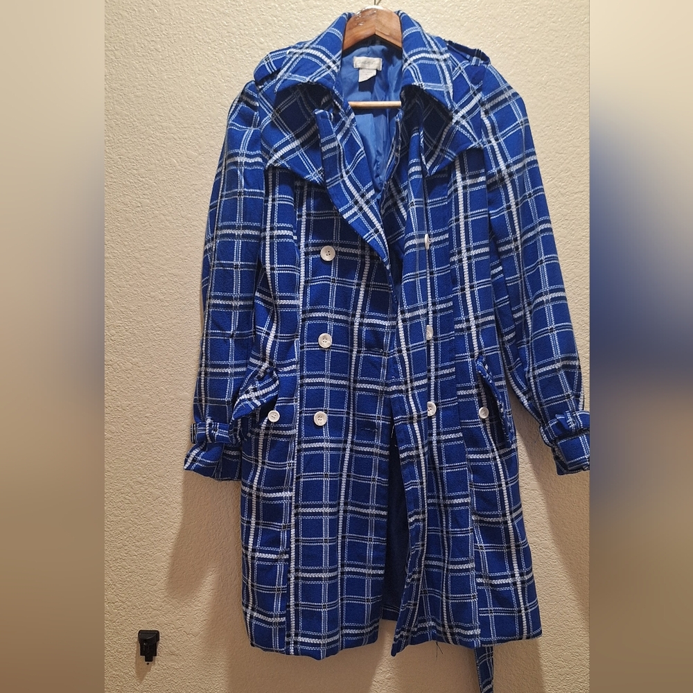 Charlotte Russe Blue and White Trench Coat
